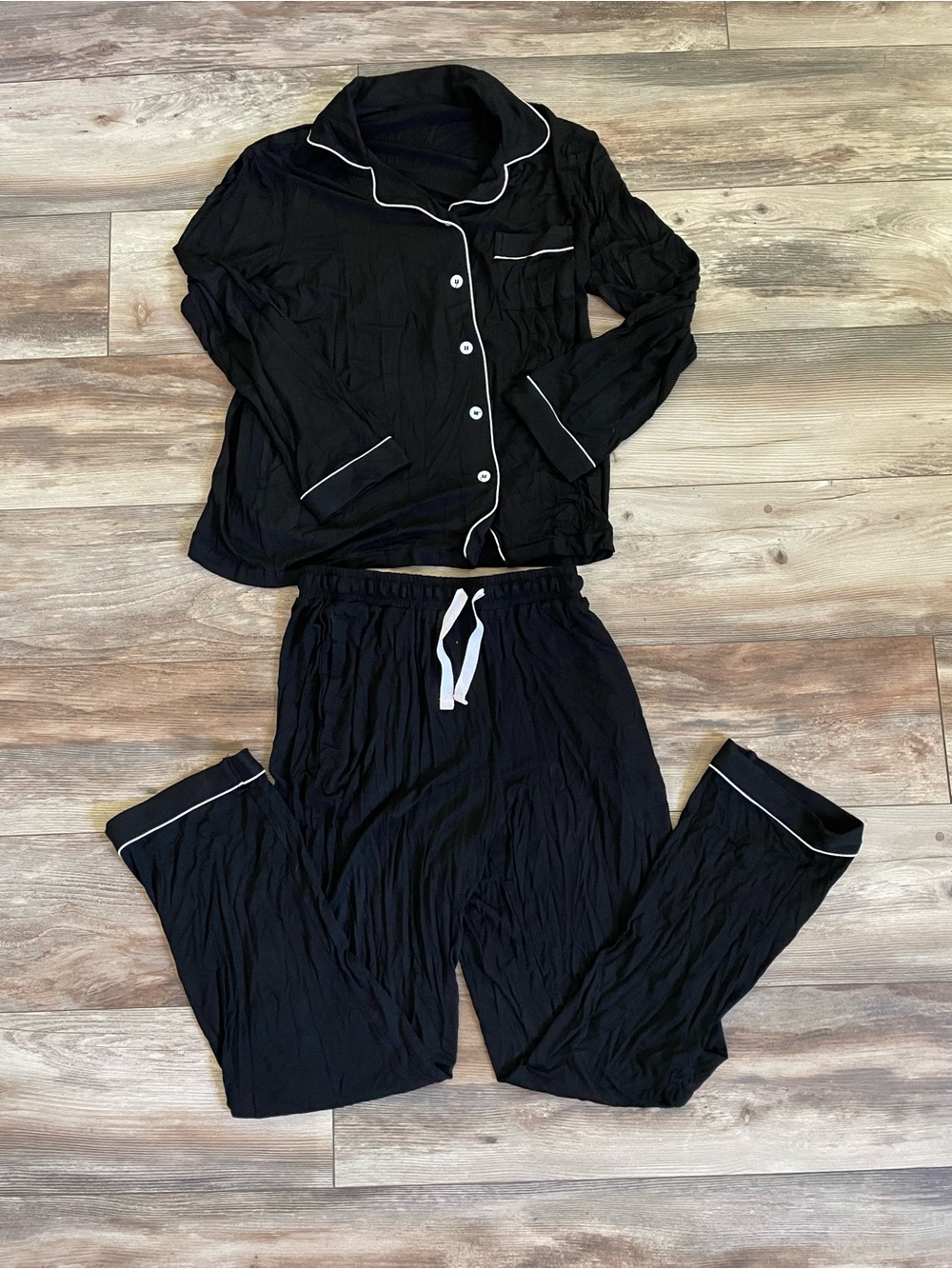 Black Pajama Set with White Piping